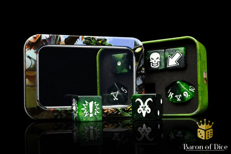 Load image into Gallery viewer, Warp Green - Bloody Football Dice (Set of 7)
