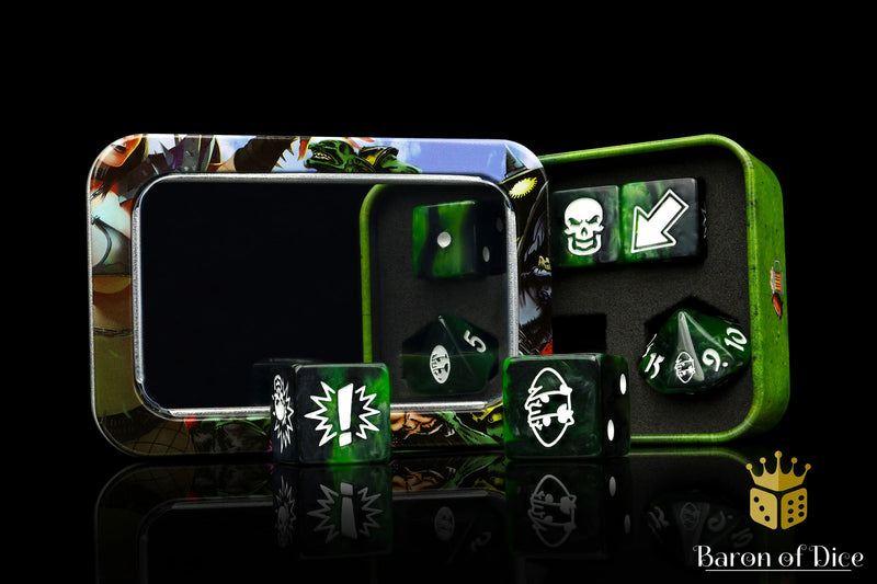 Load image into Gallery viewer, Warp Green - Bloody Football Dice (Set of 7)
