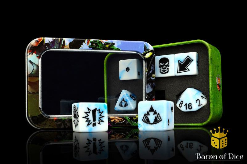 Load image into Gallery viewer, White Ice - Bloody Football Dice (Set of 7)
