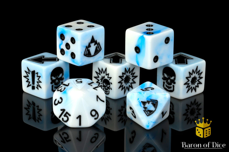 Load image into Gallery viewer, White Ice - Bloody Football Dice (Set of 7)
