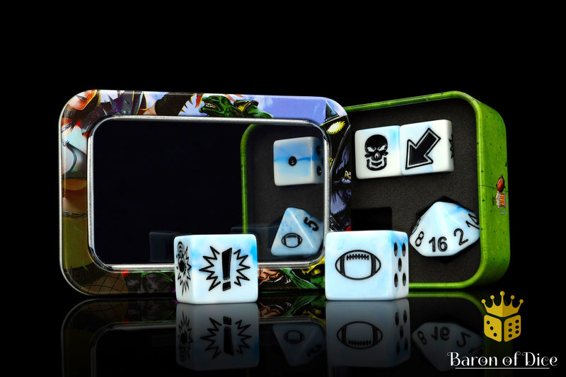 Load image into Gallery viewer, White Ice - Bloody Football Dice (Set of 7)
