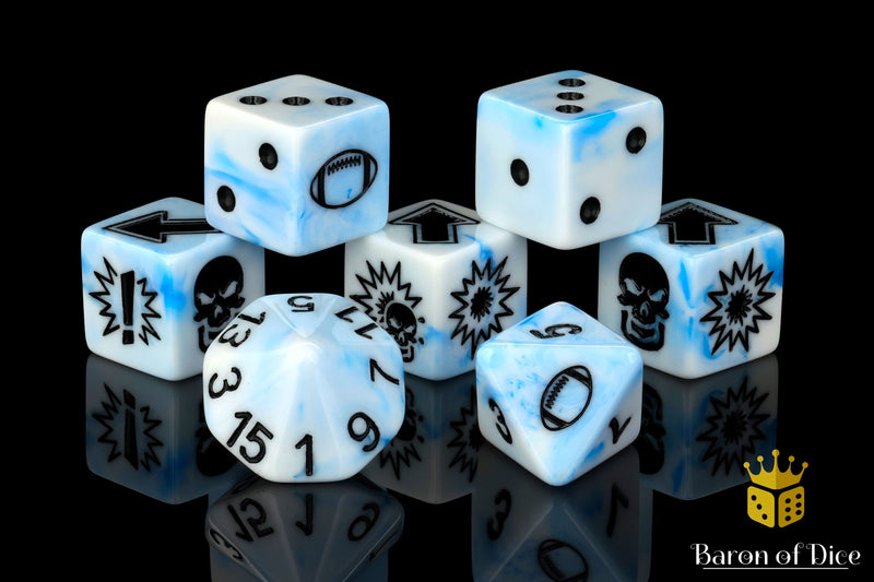 Load image into Gallery viewer, White Ice - Bloody Football Dice (Set of 7)
