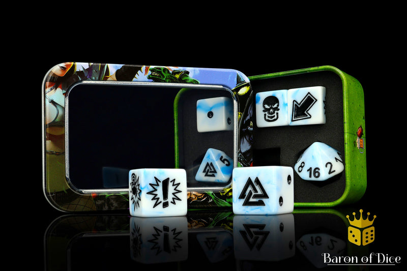 Load image into Gallery viewer, White Ice - Bloody Football Dice (Set of 7)
