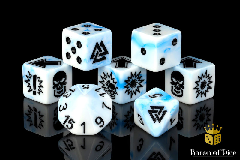 Load image into Gallery viewer, White Ice - Bloody Football Dice (Set of 7)
