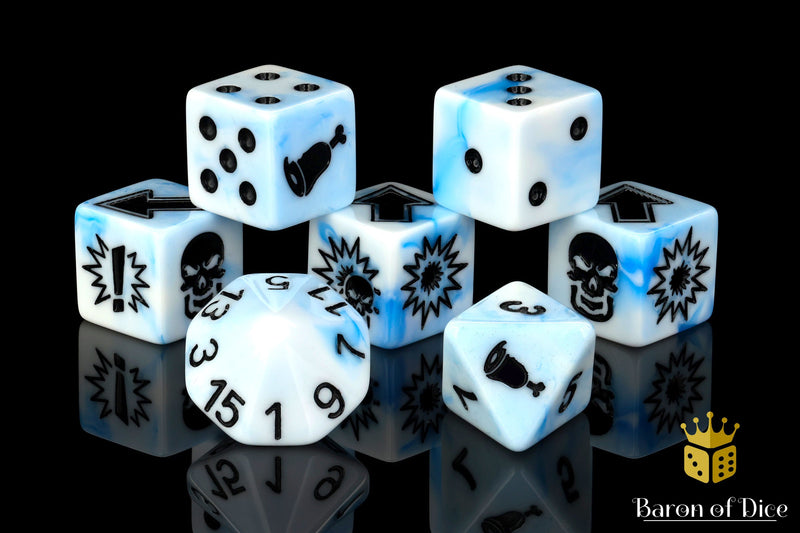 Load image into Gallery viewer, White Ice - Bloody Football Dice (Set of 7)
