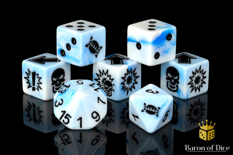 Load image into Gallery viewer, White Ice - Bloody Football Dice (Set of 7)
