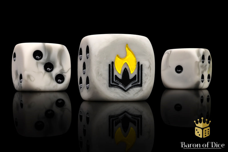 Load image into Gallery viewer, Flaming Book Dice
