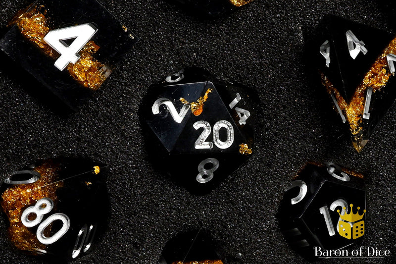 Load image into Gallery viewer, Golden Hazard Sharp Edge RPG Dice Set - 7 Pieces
