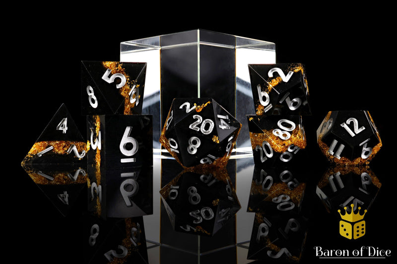 Load image into Gallery viewer, Golden Hazard Sharp Edge RPG Dice Set - 7 Pieces
