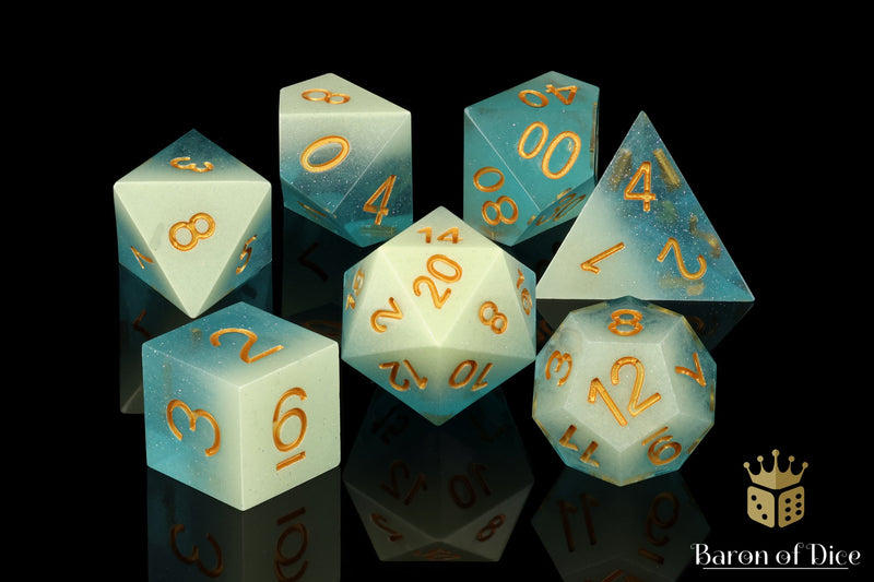 Load image into Gallery viewer, Blue Water Sharp Edge RPG Dice Set - 7 Pieces
