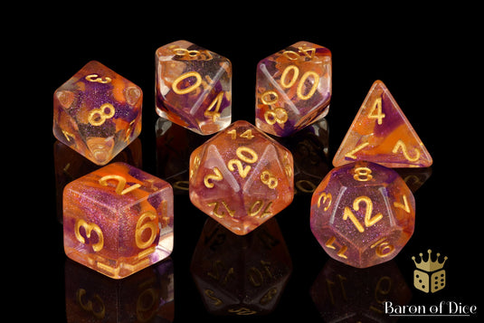 Orange & Purple RPG Dice Set - 7 Pieces