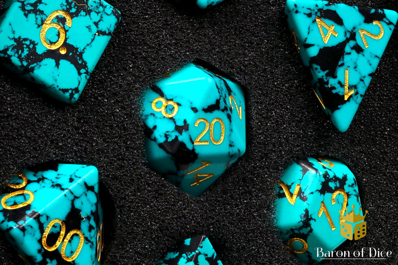 Load image into Gallery viewer, Turquoise Gemstone RPG Dice Set - 7 Pieces
