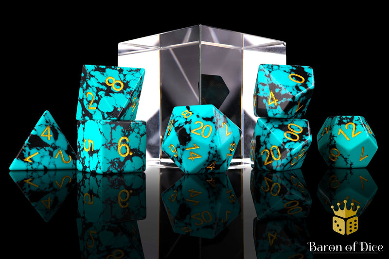 Load image into Gallery viewer, Turquoise Gemstone RPG Dice Set - 7 Pieces
