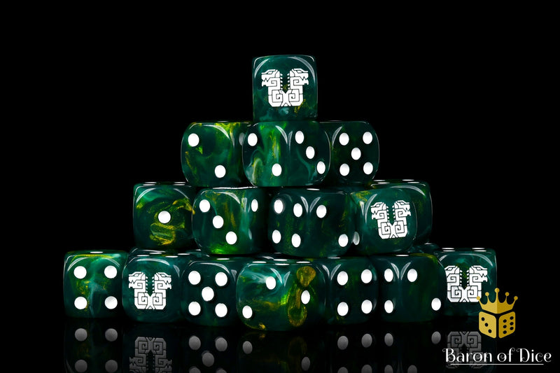 Load image into Gallery viewer, Twin Headed Lizard Dice - Green &amp; Gold
