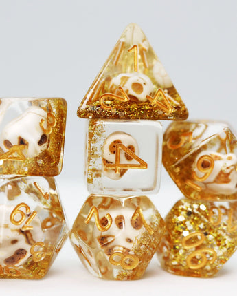 Skull and Gold Glitter RPG Dice Set 