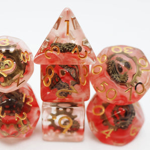 Red Swirl Ancient Gear RPG Dice Set 