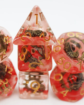 Red Swirl Ancient Gear RPG Dice Set 