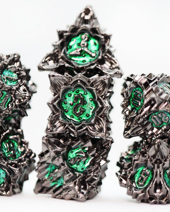 Floral Starburst: Midnight Forest - Metal RPG Dice Set 