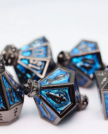 Moonlit Lantern: Midnight Frostfire - Metal RPG Dice Set 