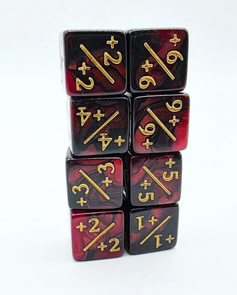 +1/+1 Red & Black Counters for Magic - set of 8 