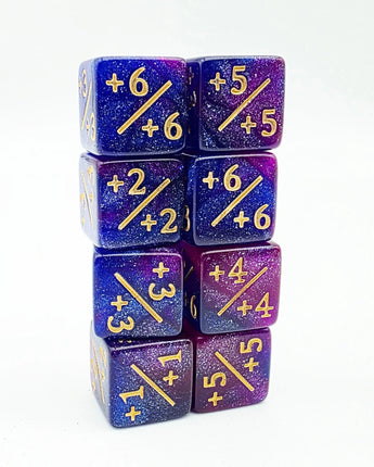 +1/+1 Dark Blue & Purple Glitter Counters for Magic - set of 8 