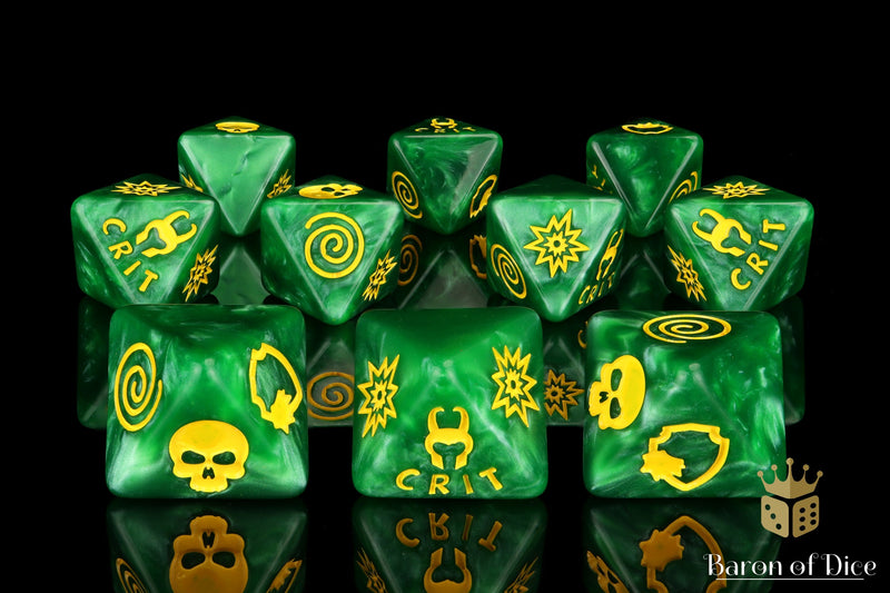 Load image into Gallery viewer, Loki&#39;s Mischief D8 Dice Set
