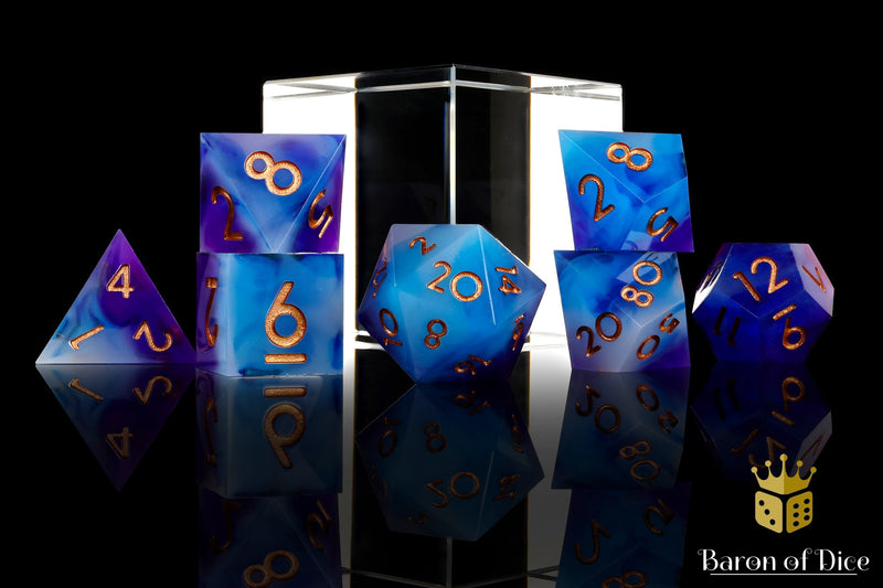 Load image into Gallery viewer, Aquamarine Sharp Edge RPG Dice - 7 Pieces
