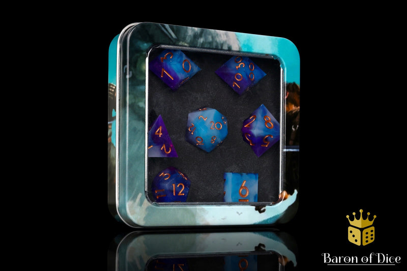 Load image into Gallery viewer, Aquamarine Sharp Edge RPG Dice - 7 Pieces
