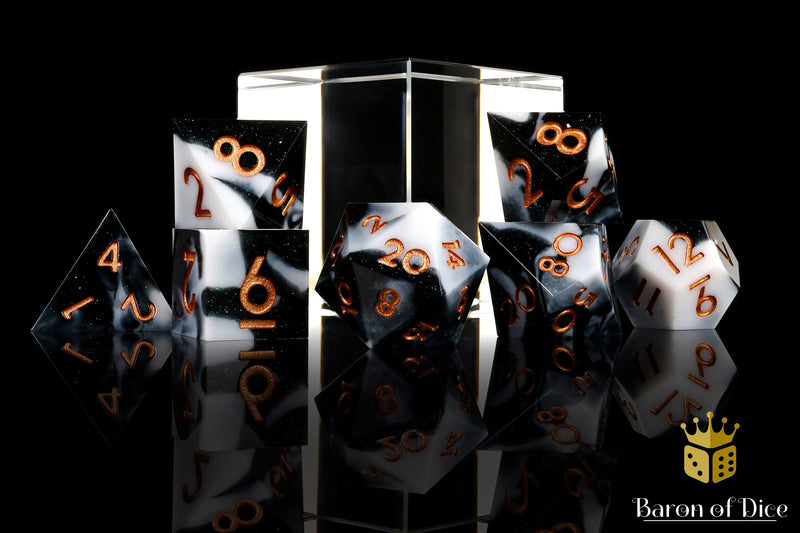 Load image into Gallery viewer, Marble Sharp Edge RPG Dice Set - 7 Pieces
