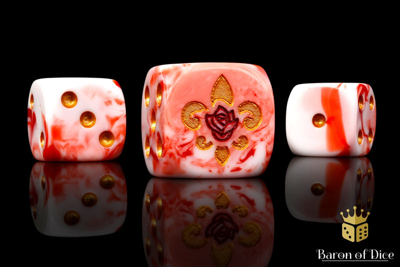 Load image into Gallery viewer, Fleur De Lis Dice - Bloody Rose
