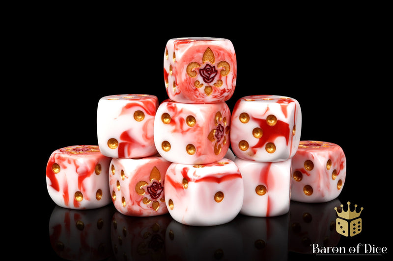 Load image into Gallery viewer, Fleur De Lis Dice - Bloody Rose
