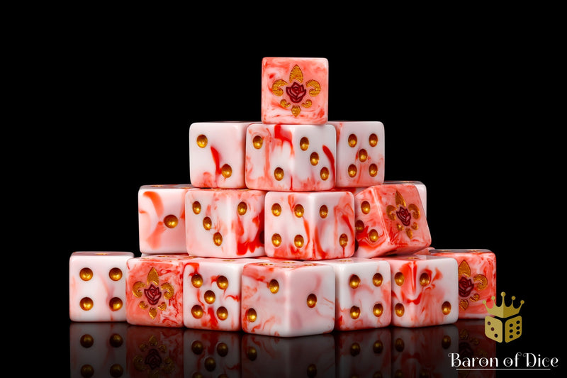 Load image into Gallery viewer, Fleur De Lis Dice - Bloody Rose
