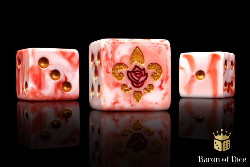 Load image into Gallery viewer, Fleur De Lis Dice - Bloody Rose
