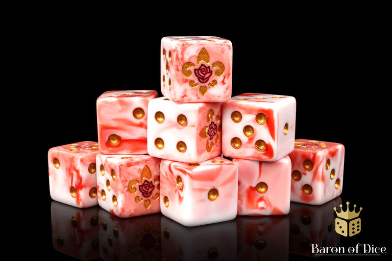 Load image into Gallery viewer, Fleur De Lis Dice - Bloody Rose
