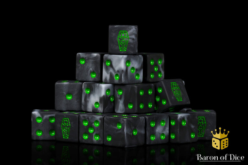 Load image into Gallery viewer, Day of The Dead Dice - Green Coffin
