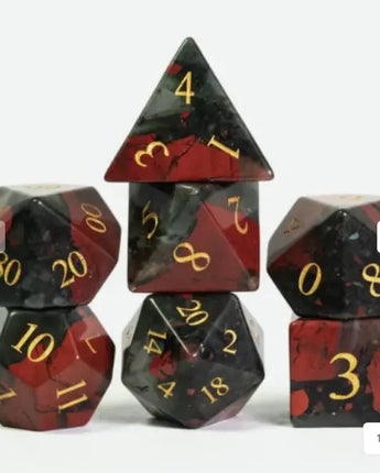 Bloodstone - Gemstone Engraved with Gold RPG Dice Set 