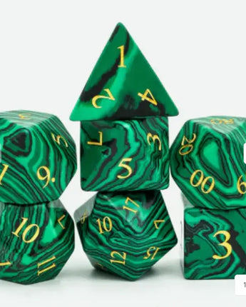 Malachite - Gemstone Engraved with Gold RPG Dice Set 