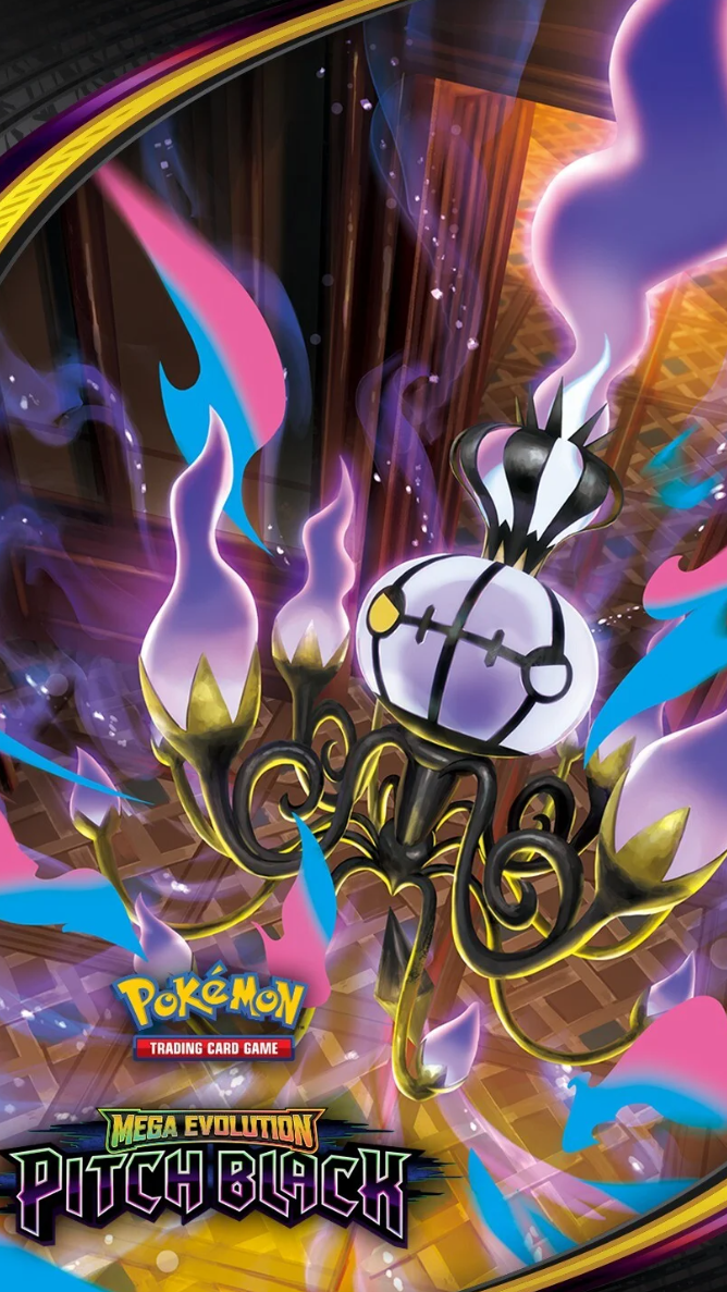 Pokémon trading card with vibrant design and 'Mega Evolution Pitch Black' text.