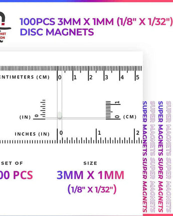 Magnet Baron: 100pcs 3mm (1/8") x 1mm (1/32") Disc Magnets 