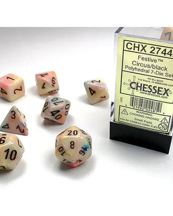Chessex Dice: Festive 7-Die RPG Set - Circus/Black 