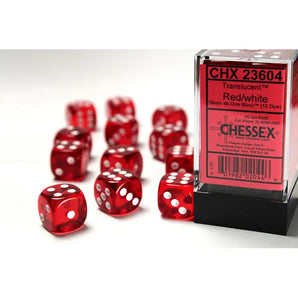 Chessex Dice: Translucent 16mm D6 (12) - Red/White 