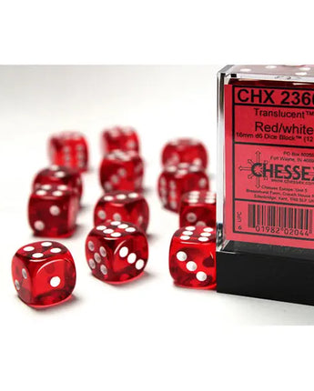 Chessex Dice: Translucent 16mm D6 (12) - Red/White 