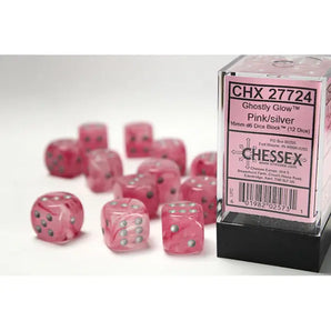Chessex Dice: Special 16mm D6 (12) - Ghostly: Pink/Silver 