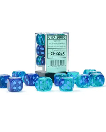 Chessex Dice: Luminary 16mm D6 (12) - Blue-Blue/Light Blue 