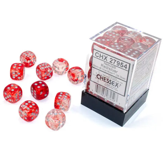 Chessex Dice: Special 12mm D6 (36) - Nebula Red/Silver 