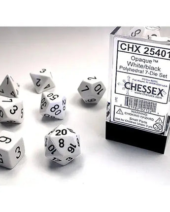 Chessex Dice: Opaque 7-Die RPG Set - White/Black 