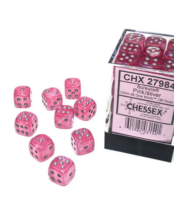 Chessex Dice: Special 12mm D6 (36) - Borealis: Pink/Silver 