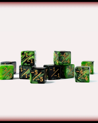 10 Piece Counter -1 Dice D6 - Acid - Minus 