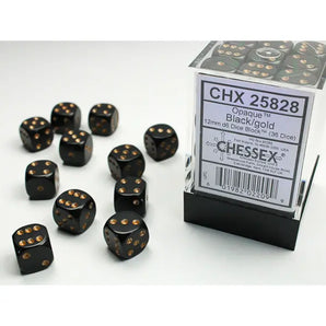 Chessex Dice: Opaque 12mm D6 (36) - Black/Gold 