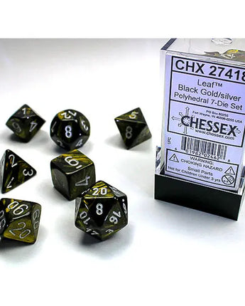 Chessex Dice: 7-Die RPG Set - Leaf: Black Gold/Silver 